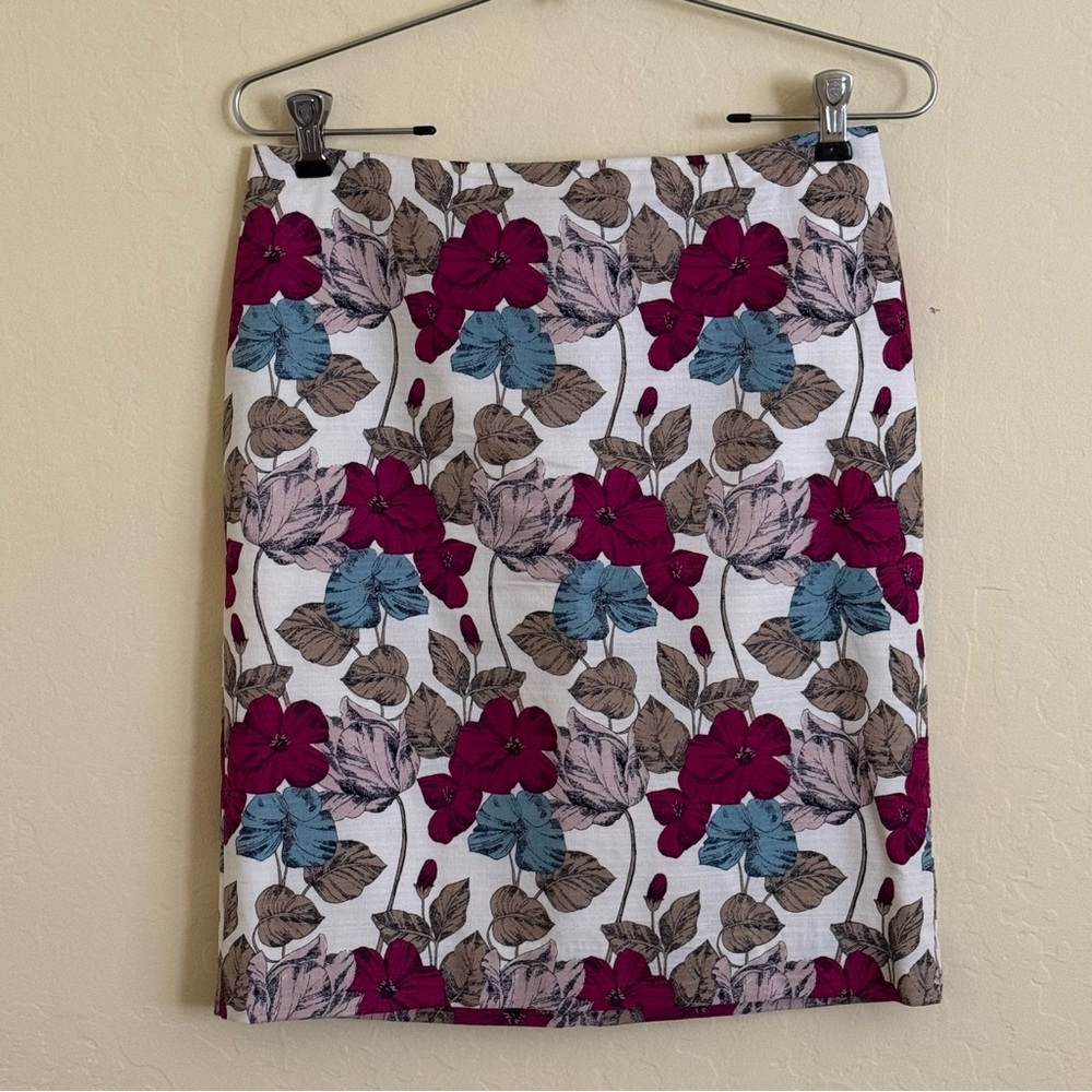 Ann Taylor Floral Pencil Skirt - Magenta and Blue - 2P